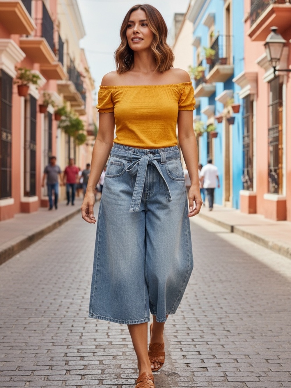 Banana Republic Light Blue Cropped Wide-Leg Jeans with Tie Waist